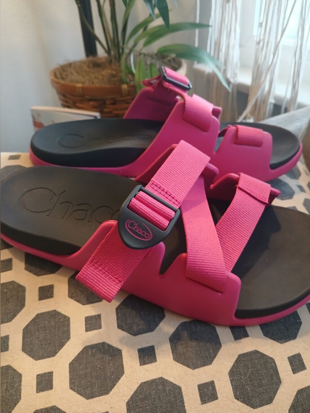 Chaco Women's Slide Sandal in Hot Pink and Black